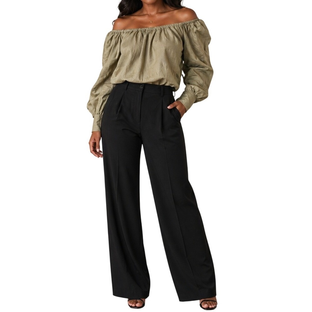 FRAME Moss Ramie Off The Shoulder Puff Sleeve Blouse Olive Green LWSH2090 XS